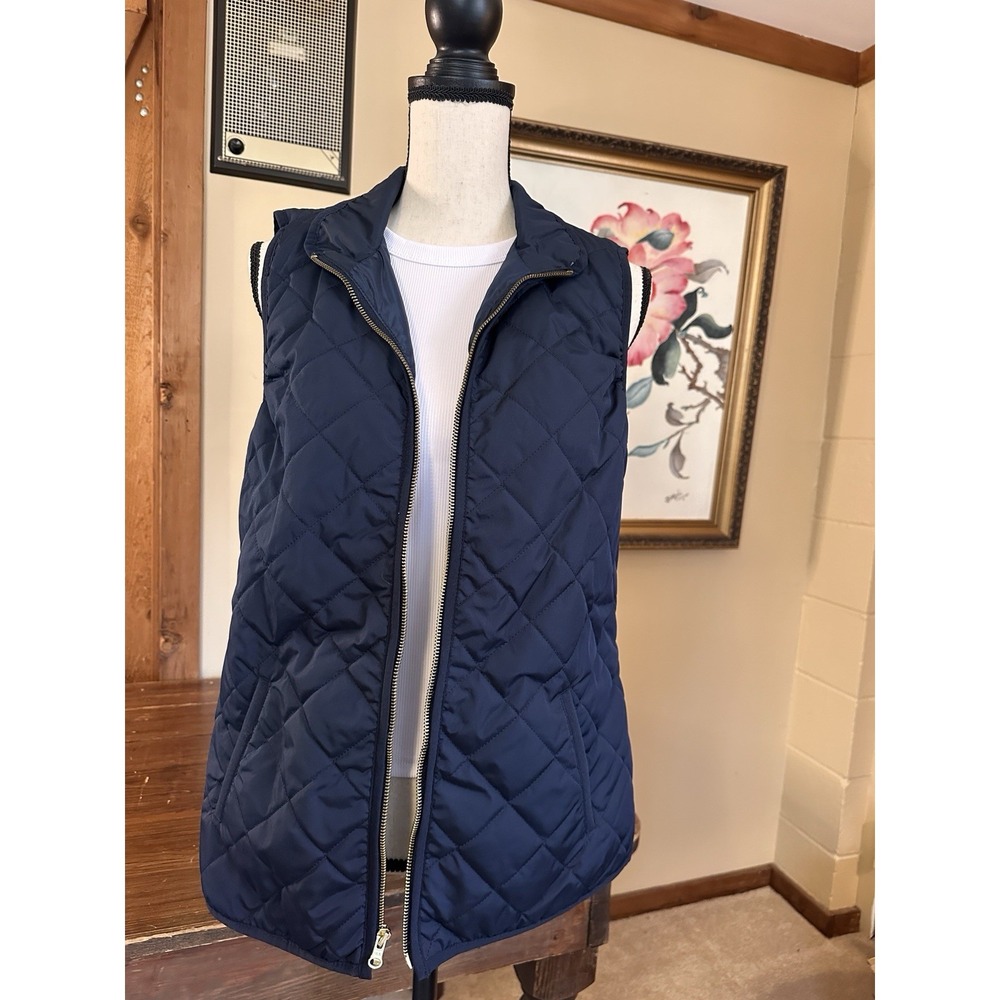 Old Navy Vest Navy Blue Quilted Zip Up With Pockets Size Med Tall